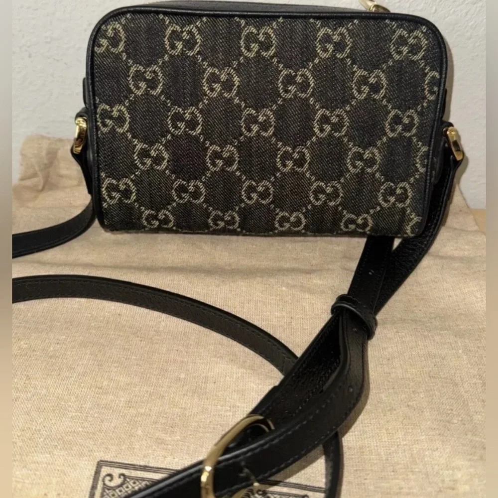 SOLD Gucci Jacquard Black Denim GG Monogram Textured Calfskin Mini Ophidia Bag - Picture 3 of 8